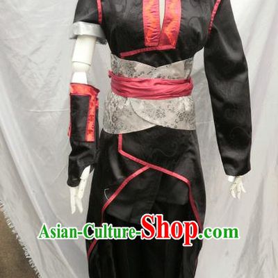 Traditional Ancient Chinese Classical Cartoon Character Uniform Cosplay Game Role Han Dynasty Swordmen Black Costume Complete Set for Men