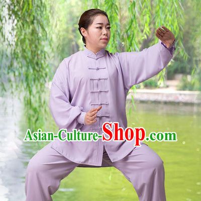 Traditional Chinese Top Silk Cotton Kung Fu Costume Martial Arts Kung Fu Training Long Sleeve Purple Uniform, Tang Suit Gongfu Shaolin Wushu Clothing, Tai Chi Taiji Teacher Suits Uniforms for Women
