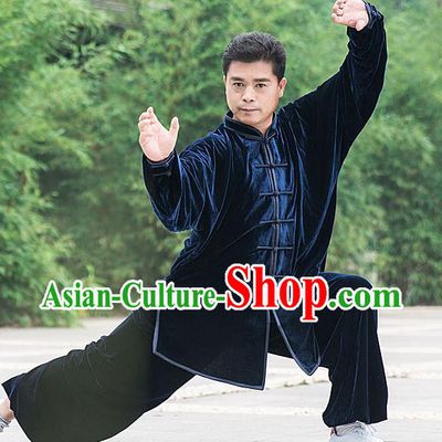 Traditional Chinese Top Pleuche Kung Fu Costume Martial Arts Kung Fu Training Royalblue Plated Buttons Uniform, Tang Suit Gongfu Shaolin Wushu Clothing, Tai Chi Taiji Teacher Suits Uniforms for Men