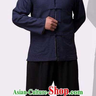 Traditional Chinese Top Linen Kung Fu Costume Martial Arts Kung Fu Training Plated Buttons Navy Blouse, Tang Suit Gongfu Shaolin Wushu Clothing, Tai Chi Taiji Teacher Coat for Men