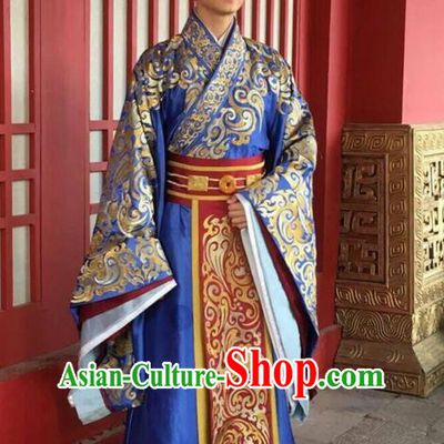 Traditional Ancient Chinese Nobility Childe Costume, Elegant Hanfu Male Lordling Dress Warring States Literati Embroidered Clothing, China Warring States Period Qu Yuan Imperial Prince Embroidered Clothing for Men