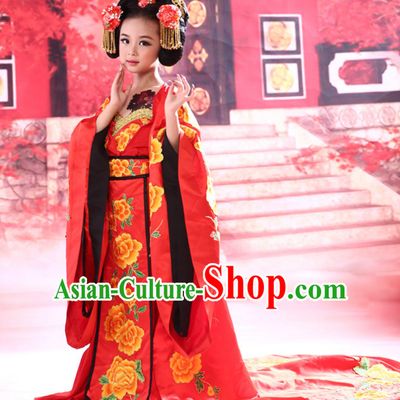 Chinese Ancient Princess Costumes and Hair Decorations Complete Set for Kids Girls Youth