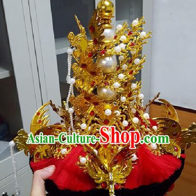 Traditional Chinese Ancient Costume Qing Dynasty Manchu Imperial Empress Wedding Headdress Phoenix Crown Headband Flag Head for Women