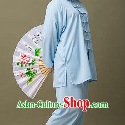 Traditional Chinese Top Silk Cotton Kung Fu Costume Martial Arts Kung Fu Training Plated Buttons Blue Uniform, Tang Suit Gongfu Shaolin Wushu Clothing, Tai Chi Taiji Teacher Suits Uniforms for Women