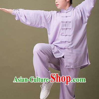 Traditional Chinese Top Silk Cotton Kung Fu Costume Martial Arts Kung Fu Training Plated Buttons Purple Uniform, Tang Suit Gongfu Shaolin Wushu Clothing, Tai Chi Taiji Teacher Suits Uniforms for Women
