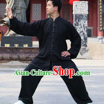 Traditional Chinese Top Silk Cotton Kung Fu Costume Martial Arts Kung Fu Training Plated Buttons Black Uniform, Tang Suit Gongfu Shaolin Wushu Clothing, Tai Chi Taiji Teacher Suits Uniforms for Men