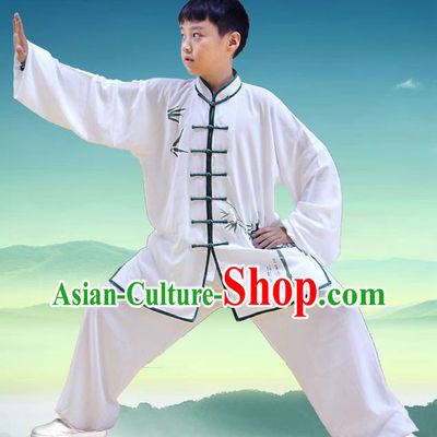 Traditional Chinese Top Silk Cotton Kung Fu Costume Martial Arts Kung Fu Training Children Plated Buttons Bamboo Uniform, Tang Suit Gongfu Shaolin Wushu Clothing, Tai Chi Taiji Teacher Suits Uniforms for Kids