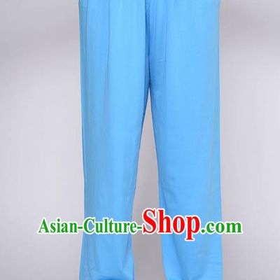 Traditional Chinese Top QMilch Kung Fu Costume Martial Arts Kung Fu Training Blue Pants, Tang Suit Gongfu Shaolin Wushu Plus Fours, Tai Chi Taiji Teacher Trousers for Women for Men
