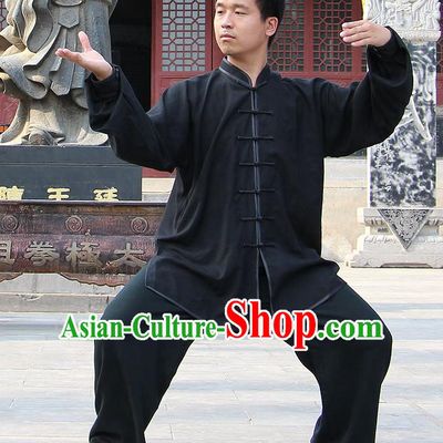 Traditional Chinese Top Linen Kung Fu Costume Martial Arts Kung Fu Training Black Uniform, Tang Suit Gongfu Shaolin Wushu Clothing, Tai Chi Taiji Teacher Suits Uniforms for Men
