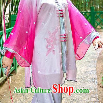 Traditional Chinese Top Stretch Silk Kung Fu Costume Martial Arts Kung Fu Training Embroidery Pink Marble Uniform, Tang Suit Gongfu Shaolin Wushu Clothing, Tai Chi Taiji Teacher Suits Uniforms for Women