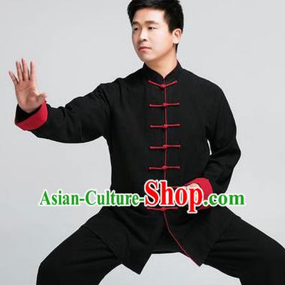 Traditional Chinese Top Muscle Hemp Kung Fu Costume Martial Arts Kung Fu Training Black Uniform, Tang Suit Gongfu Shaolin Wushu Clothing, Tai Chi Taiji Teacher Suits Uniforms for Men