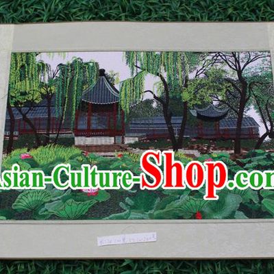 Traditional Chinese Miao Nationality Minority Crafts Hmong Xiangxi Embroidery Decorative Paintings, Embroidery Landscape Scroll Painting for Friends