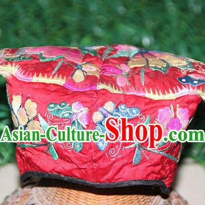 Traditional Chinese Miao Nationality Crafts Hmong Handmade Children Embroidery Butterfly Coronet Tiger Headwear, Miao Ethnic Minority Exorcise Evil Tiger Hat for Kids