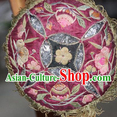 Traditional Chinese Miao Nationality Crafts Hmong Handmade Children Embroidery Flowers Red Tiger Headwear, Miao Ethnic Minority Exorcise Evil Tiger Hat for Kids