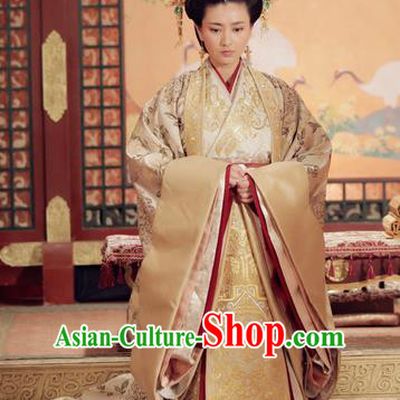 Traditional Ancient Chinese Imperial Empress Costume, Elegant Hanfu Palace Lady Queen Dress, Chinese Warring States Period Imperial Empress Tailing Embroidered Phoenix Clothing for Women