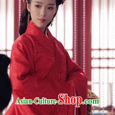 Traditional Ancient Chinese Imperial Consort Costume, Elegant Hanfu Palace Lady Red Dress, Chinese Warring States Period Imperial Concubine Tailing Embroidered Clothing for Women