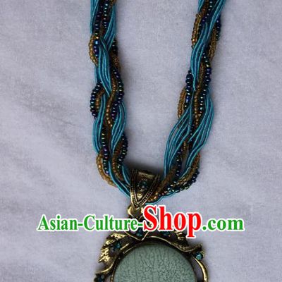 Traditional Chinese Miao Ethnic Minority Necklace, Hmong Handmade Sweater Chain, Miao Ethnic Jewelry Accessories Collarbone Chain Necklace for Women