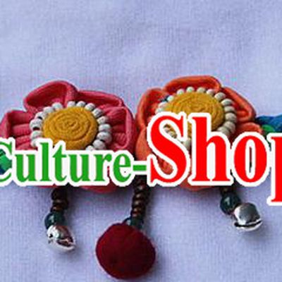 Traditional Chinese Miao Ethnic Minority Palace Jewelry Accessories Canvas Wristbands Bracelet, Hmong Handmade Bells Bracelet for Women