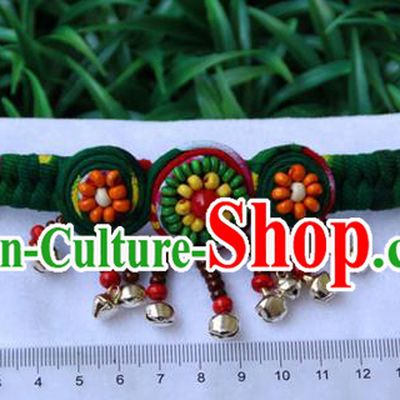 Traditional Chinese Miao Ethnic Minority Palace Jewelry Accessories Wristbands Bracelet, Hmong Handmade Bracelet Bells Chain Bracelet for Women