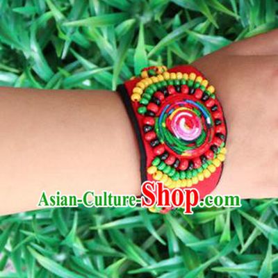 Traditional Chinese Miao Ethnic Minority Palace Jewelry Accessories Wristbands Bracelet, Hmong Handmade Bracelet Bells Chain Bracelet for Women