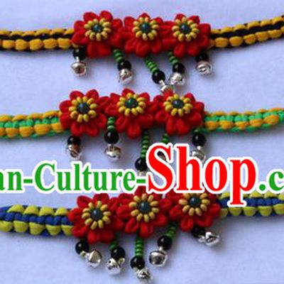 Traditional Chinese Miao Ethnic Minority Palace Jewelry Accessories Wristbands Bracelet, Hmong Handmade Bracelet Bells Chain Bracelet for Women