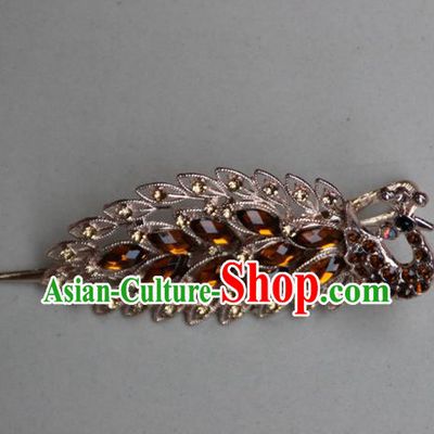 Traditional Chinese Miao Ethnic Minority Palace Hair Jewelry Accessories, Hmong Handmade Peacock Hairpins, Miao Ethnic Jewelry Accessories Hair Claw for Women