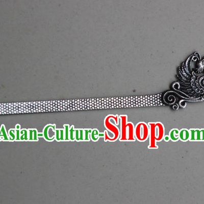 Traditional Chinese Ancient Miao Ethnic Minority Palace Hair Jewelry Accessories, Hmong Handmade Silver Phoenix Hairpins, Miao Ethnic Jewelry Accessories Hair Claw for Women