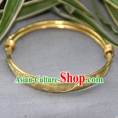 Traditional Chinese Miao Ethnic Minority Miao Copper Baby Bracelet, Hmong Handmade Brass Bracelet Jewelry Accessories for Children