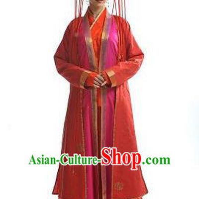 Traditional Chinese Ming Dynasty Wedding Costume, Chinese Ancient Imperial Empress Embroidery Dress and Accessories Complete Set for Women