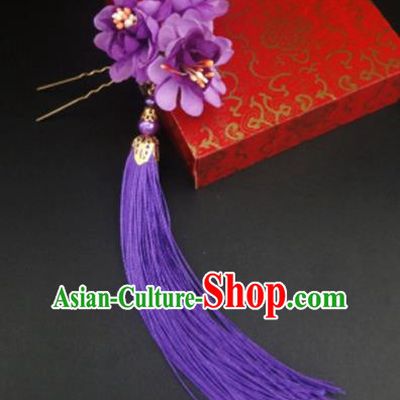 Traditional Handmade Chinese Ancient Classical Hair Accessories Barrettes Hairpin, Flowers Long Tassel Headdress Hair Jewellery, Hanfu Hair Fascinators Hairpins for Women