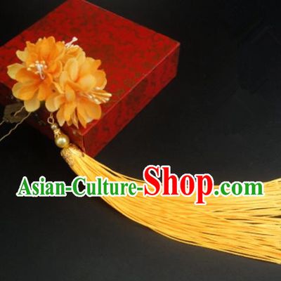 Traditional Handmade Chinese Ancient Classical Hair Accessories Barrettes Hairpin, Flowers Long Tassel Headdress Hair Jewellery, Hanfu Hair Fascinators Hairpins for Women