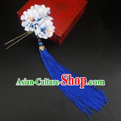 Traditional Handmade Chinese Ancient Classical Hair Accessories Barrettes Hairpin, Flowers Long Tassel Headdress Hair Jewellery, Hanfu Hair Fascinators Hairpins for Women
