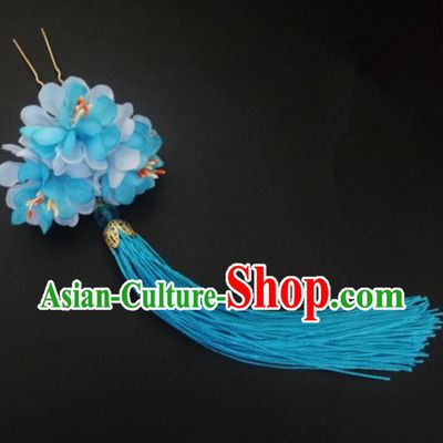 Traditional Handmade Chinese Ancient Classical Hair Accessories Barrettes Hairpin, Flowers Long Tassel Headdress Hair Jewellery, Hanfu Hair Fascinators Hairpins for Women