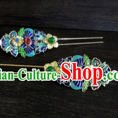 Traditional Handmade Chinese Ancient Classical Hair Accessories Barrettes Lotus Hairpin, Blueing Hair Sticks Pearl Hair Jewellery, Hair Fascinators Hairpins for Women
