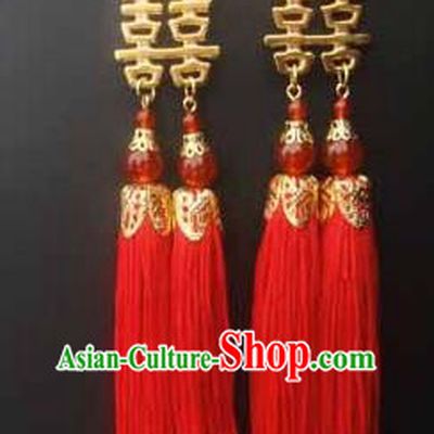 Traditional Handmade Chinese Ancient Classical Imperial Emperess Wedding Tassel Earrings for Women