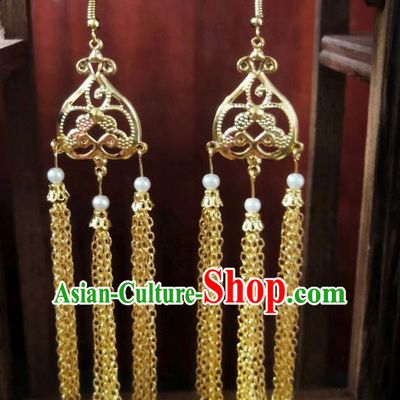 Traditional Handmade Chinese Ancient Classical Imperial Emperess Wedding Tassel Earrings for Women
