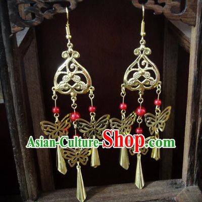 Traditional Handmade Chinese Ancient Classical Imperial Emperess Wedding Butterfly Tassel Earrings for Women