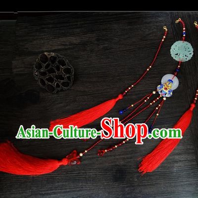 Traditional Handmade Chinese Ancient Classical Jewellery Accessories Red Tassel Palace Good Luck Taeniasis, Bride Wedding Waist Jade Pendant for Women