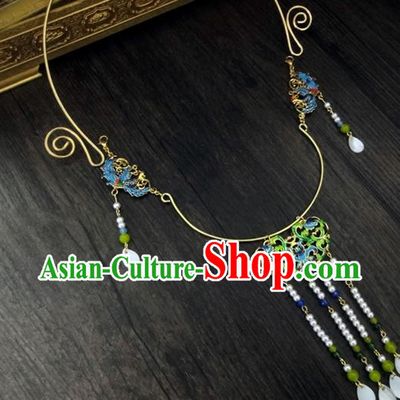 Traditional Handmade Chinese Ancient Classical Jewellery Accessories Jade Necklace, Blueing Tassel Wedding Necklace for Women