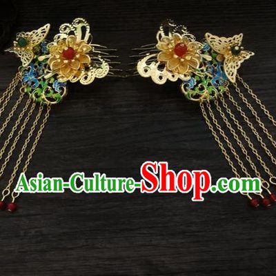 Traditional Handmade Chinese Ancient Classical Hair Accessories Barrettes Hairpin, Blueing Hair Sticks Hair Jewellery, Hair Fascinators Hairpins for Women