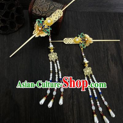 Traditional Handmade Chinese Ancient Classical Hair Accessories Barrettes Hairpin, Blueing Hair Sticks Hair Jewellery, Hair Fascinators Hairpins for Women
