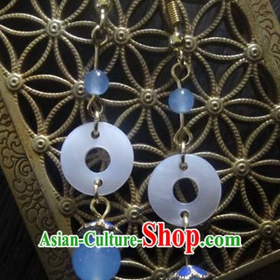 Traditional Handmade Chinese Ancient Classical Imperial Emperess Wedding Shell Chalcedony Earrings for Women