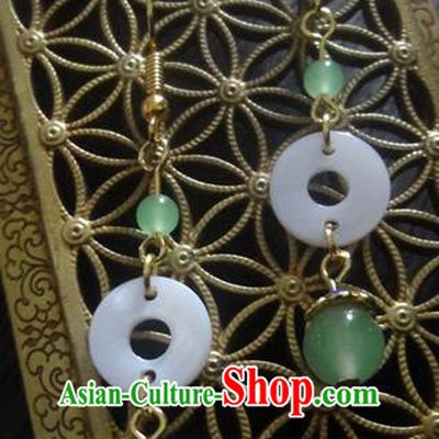 Traditional Handmade Chinese Ancient Classical Imperial Emperess Wedding Shell Chalcedony Earrings for Women