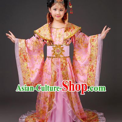 Traditional Ancient Chinese Imperial Emperess Costume, Chinese Wedding Dress, Cosplay Chinese Peri Imperial Princess Tailing Clothing Hanfu for Kids