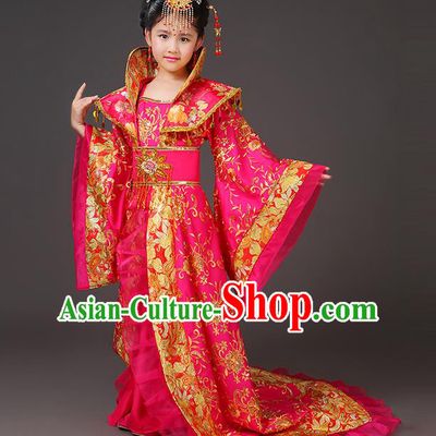 Traditional Ancient Chinese Imperial Emperess Costume, Chinese Wedding Dress, Cosplay Chinese Peri Imperial Princess Tailing Clothing Hanfu for Kids