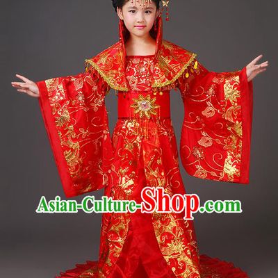 Traditional Ancient Chinese Imperial Emperess Costume, Chinese Wedding Dress, Cosplay Chinese Peri Imperial Princess Tailing Clothing Hanfu for Kids