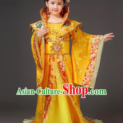 Traditional Ancient Chinese Imperial Emperess Costume, Chinese Wedding Dress, Cosplay Chinese Peri Imperial Princess Tailing Clothing Hanfu for Kids