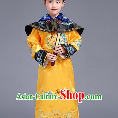 Traditional Ancient Chinese Imperial Emperor Costume, Chinese Qing Dynasty Children Dress, Cosplay Chinese Imperial King Clothing for Kids