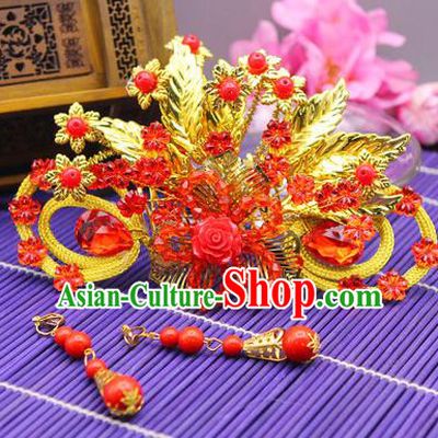Traditional Handmade Chinese Ancient Classical Hair Accessories Barrettes Hairpin, Bride Wedding Hair Sticks and Earrings, Hair Fascinators Hairpins for Women