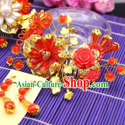 Traditional Handmade Chinese Ancient Classical Hair Accessories Barrettes Hairpin, Bride Wedding Hair Sticks and Earrings, Hair Fascinators Hairpins for Women